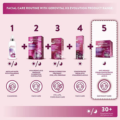 Gerovital H3 Evolution - Anti-wrinkle Cream Concentrated with Hyaluronic Acid 3%, 30+, 50 ml