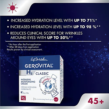 Gerovital H3 Classic - Intensive Moisturizing Day Cream with Juvinity™ + Vitamin E + Hyaluronic Acid, 45+, 50 ml