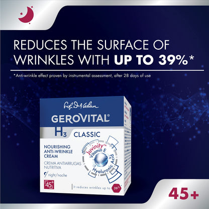 Gerovital H3 Classic - Nourishing Anti-Wrinkle Night Cream with Juvinity™ + Vitamin E + Hyaluronic Acid, 45+, 50 ml